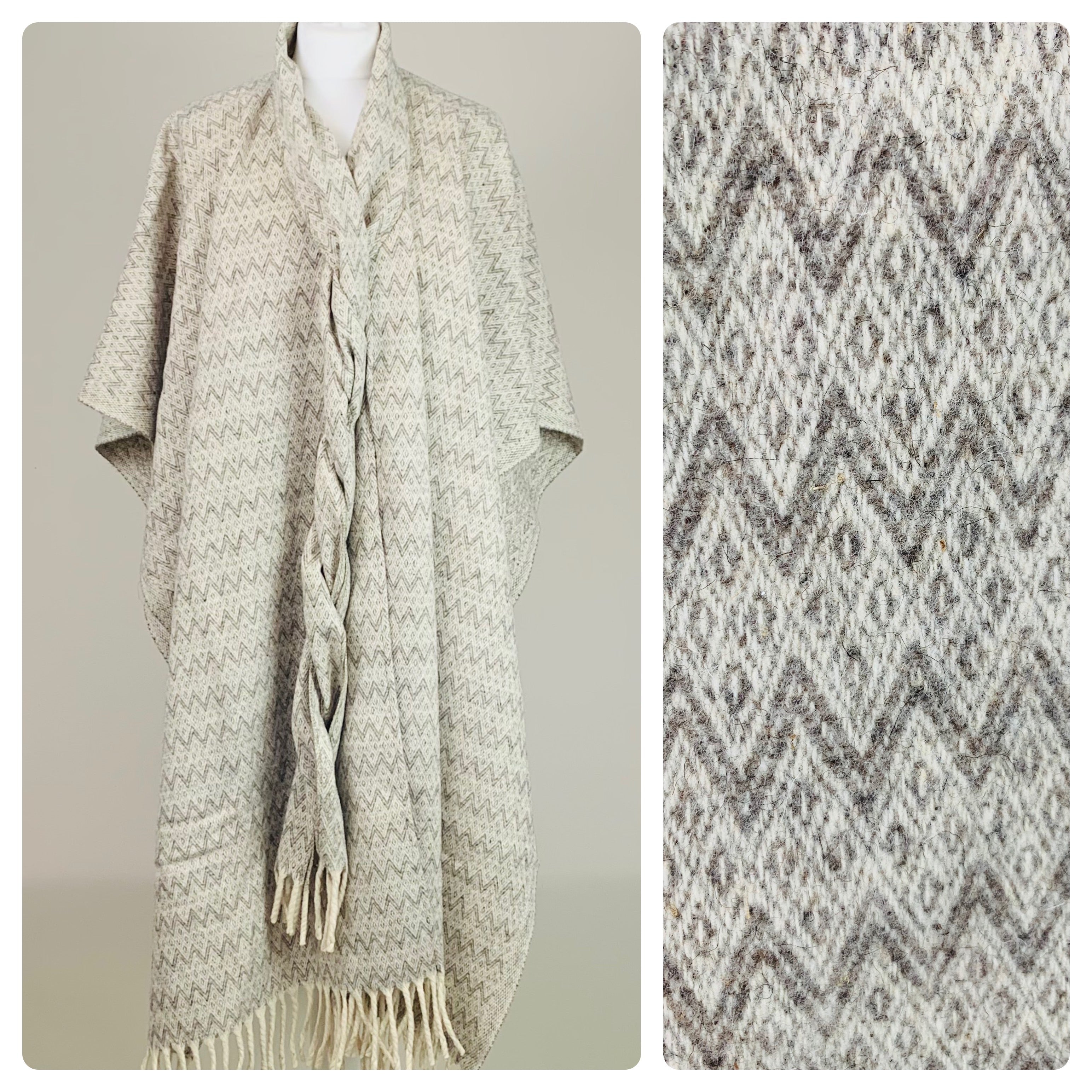 50% OFF - 100% Wool Mexican Poncho with Integrated Scarf