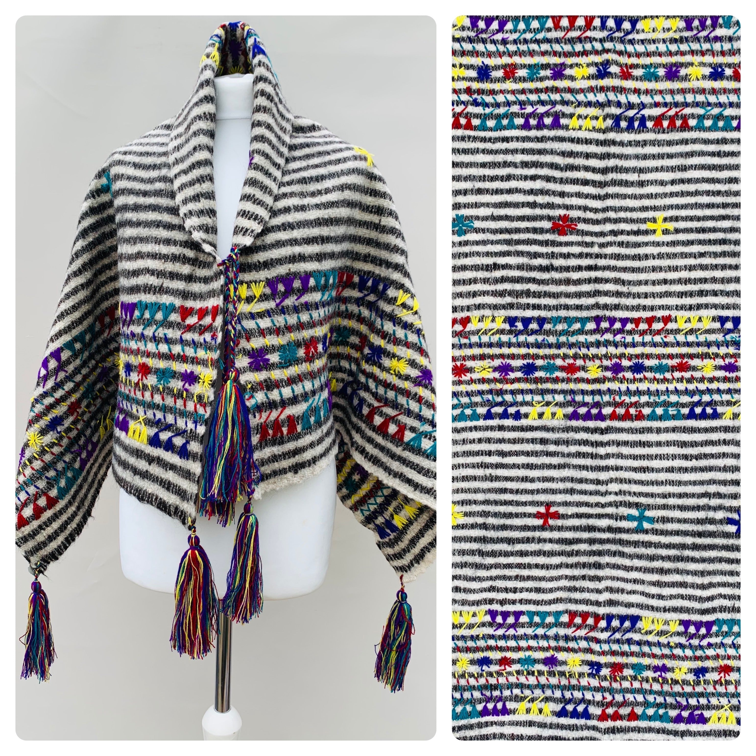 50% OFF - Hand Made 100% Mexican Wool Poncho PomCho Cape Shawl