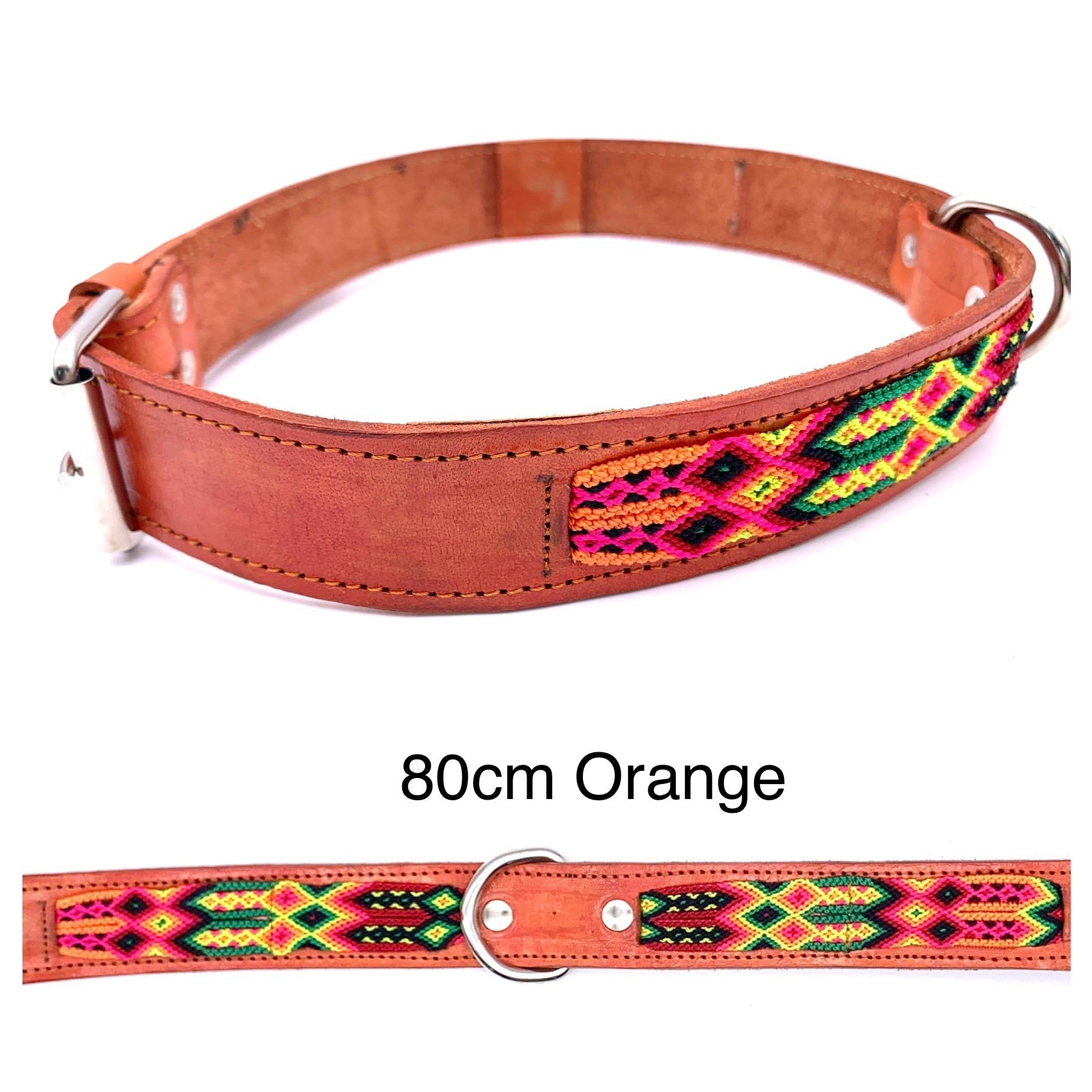 80cm Hand Made Embroidered Leather Mexican Dog Collar XL (63-73cm neck)