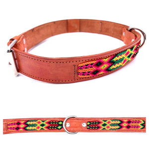 80cm Hand Made Embroidered Leather Mexican Dog Collar XL (63-73cm neck)