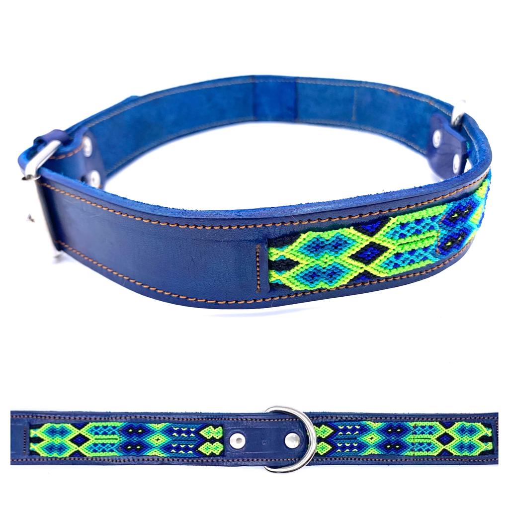 80cm Hand Made Embroidered Leather Mexican Dog Collar XL (63-73cm neck)