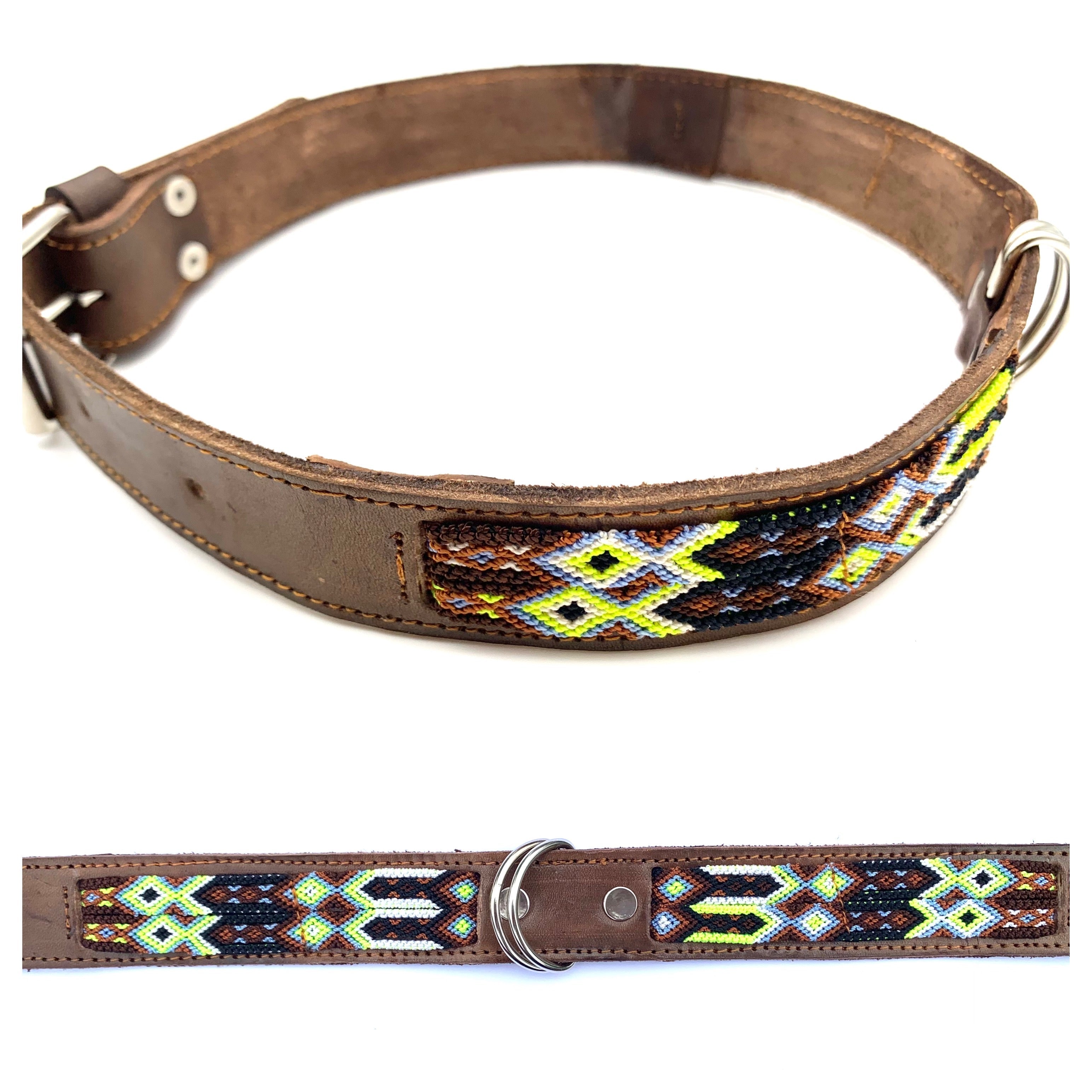 80cm Hand Made Embroidered Leather Mexican Dog Collar XL (63-73cm neck)