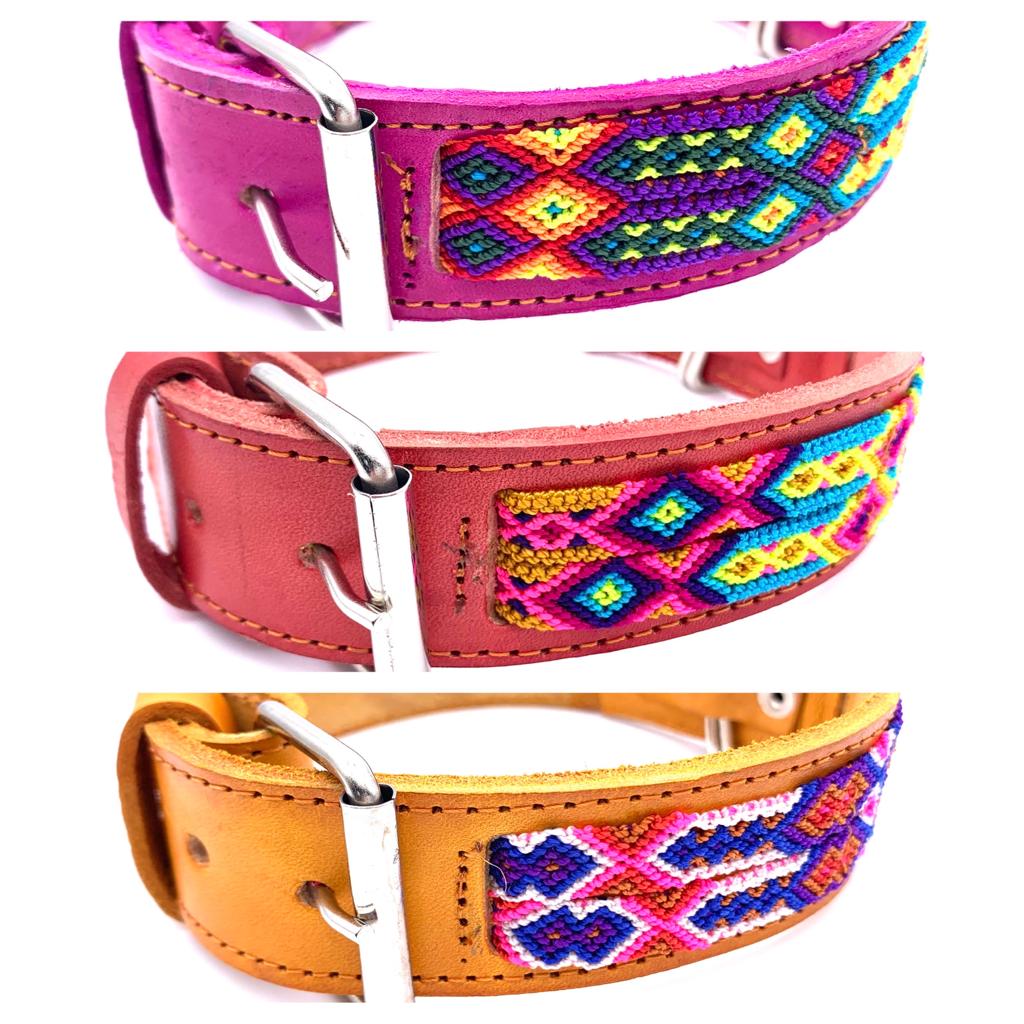 80cm Hand Made Embroidered Leather Mexican Dog Collar XL (63-73cm neck)