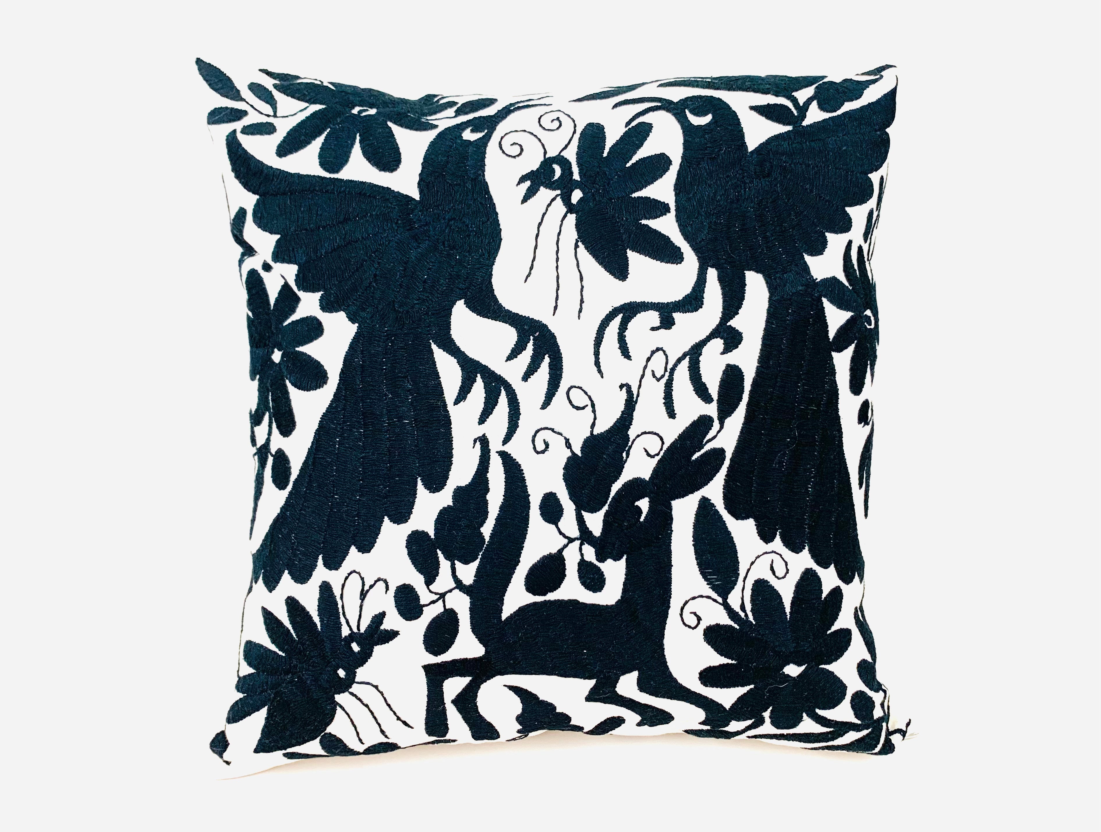 Exquisite Hand Embroidered Otomi Cushion Cover - Black (45x45cm)