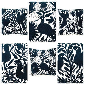 Exquisite Hand Embroidered Otomi Cushion Cover - Black (45x45cm)