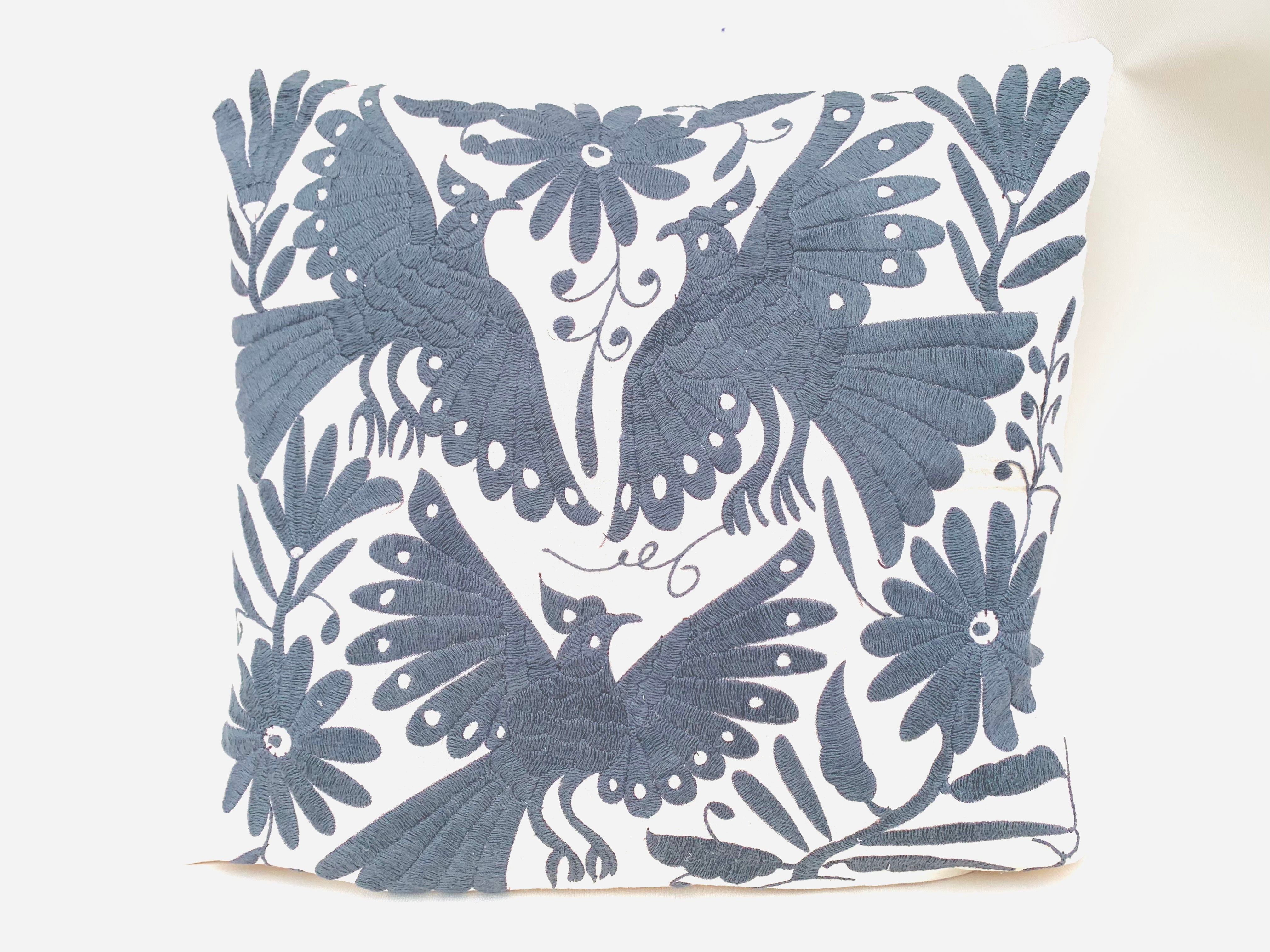 Exquisite Hand Embroidered Otomi Cushion Cover - Grey (45x45cm)