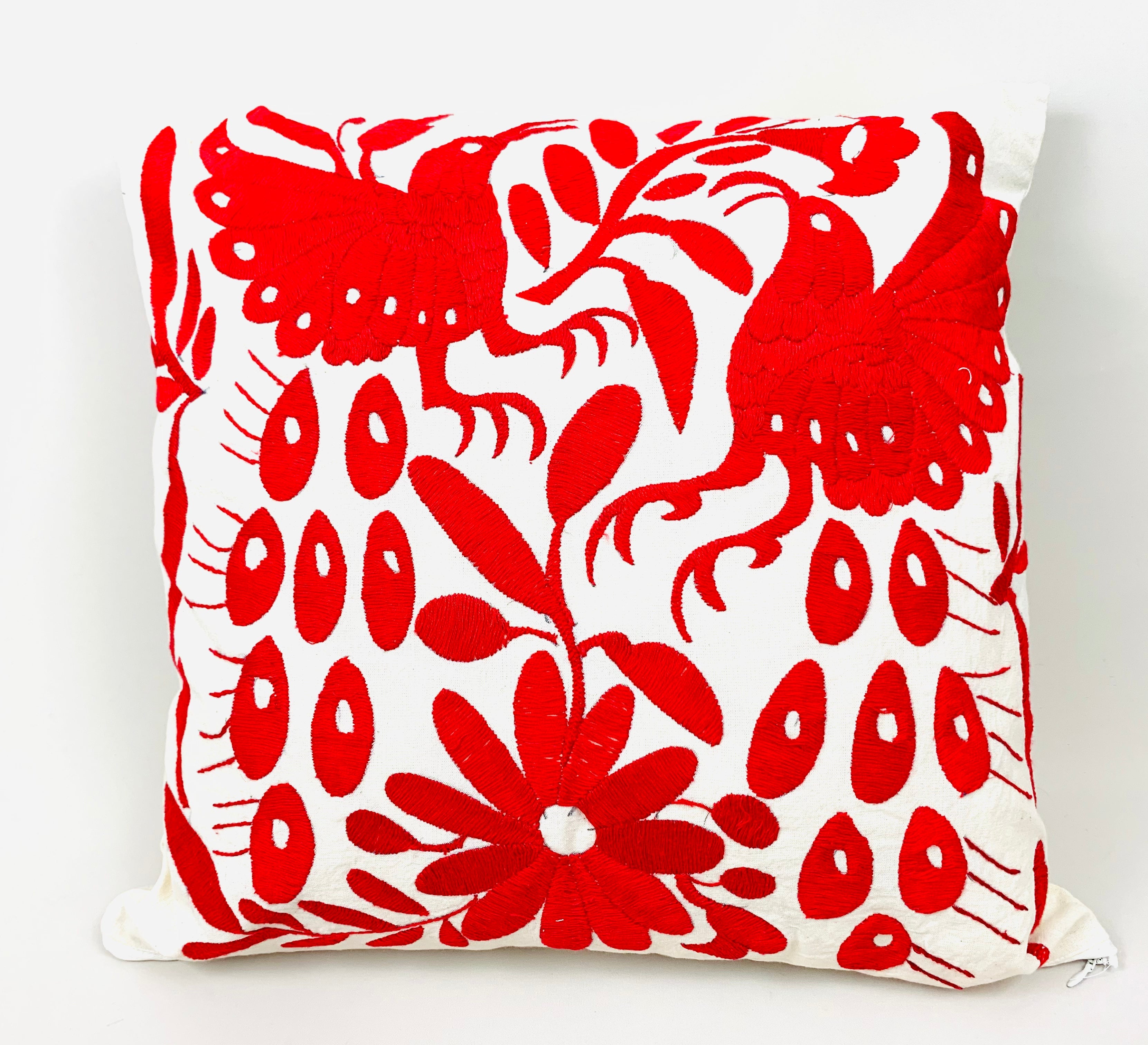 Exquisite Hand Embroidered Otomi Cushion Cover - Red (45x45cm)