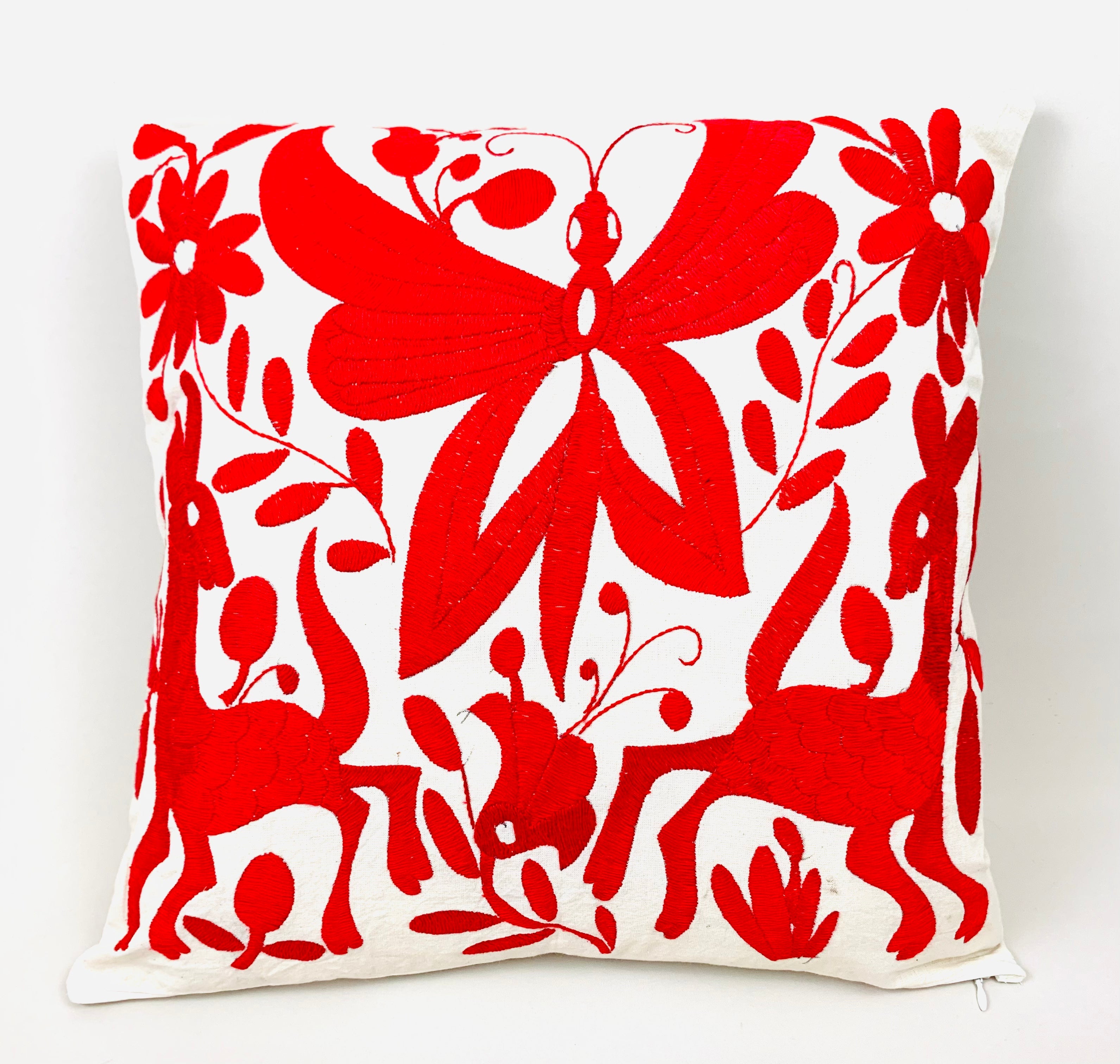 Exquisite Hand Embroidered Otomi Cushion Cover - Red (45x45cm)