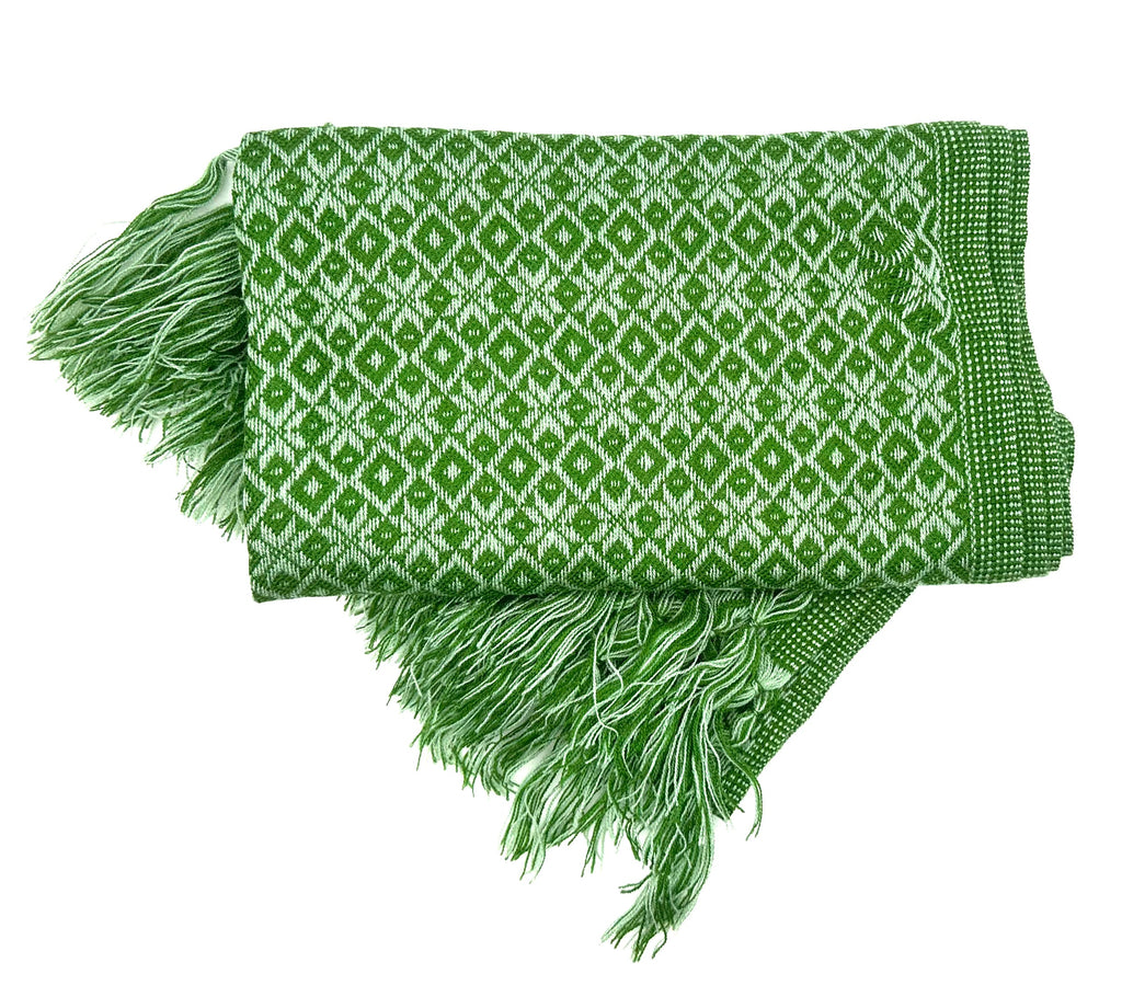 (Seconds) Diamond Pattern Classic Artisanal Mexican Rebozo Shawl (195cmx67cm) - Green