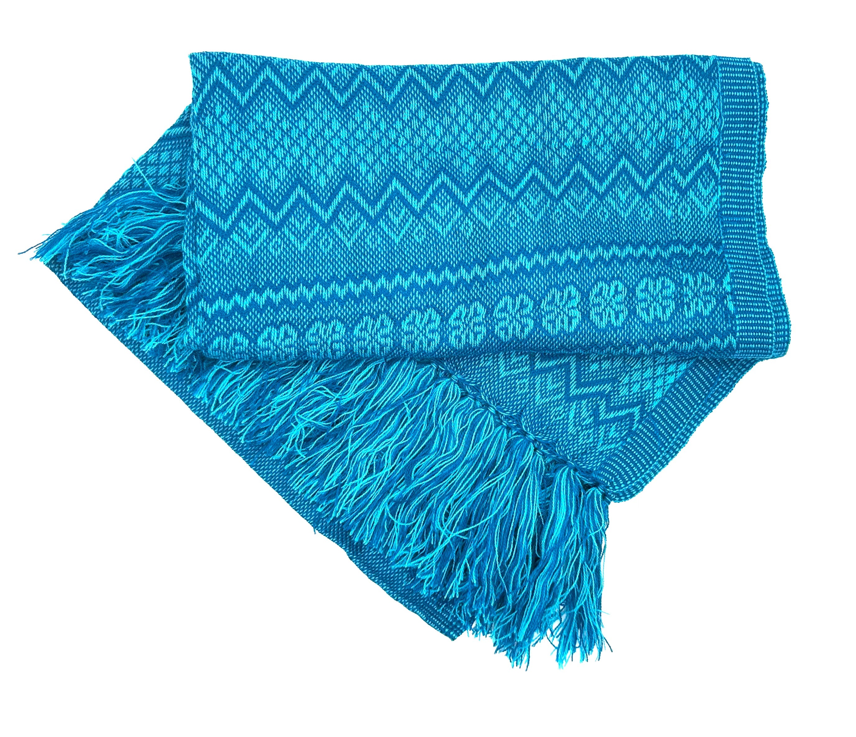 (Seconds) Zigzag Pattern Classic Artisanal Mexican Rebozo Shawl (195cmx67cm) - Teal